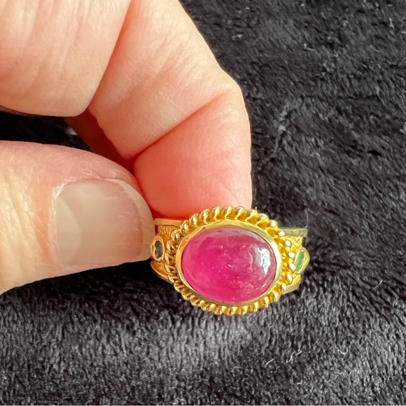 Ruby and Emerald 14K Gold Vermeil over Sterling Silver Ring - Picture 3 of 6